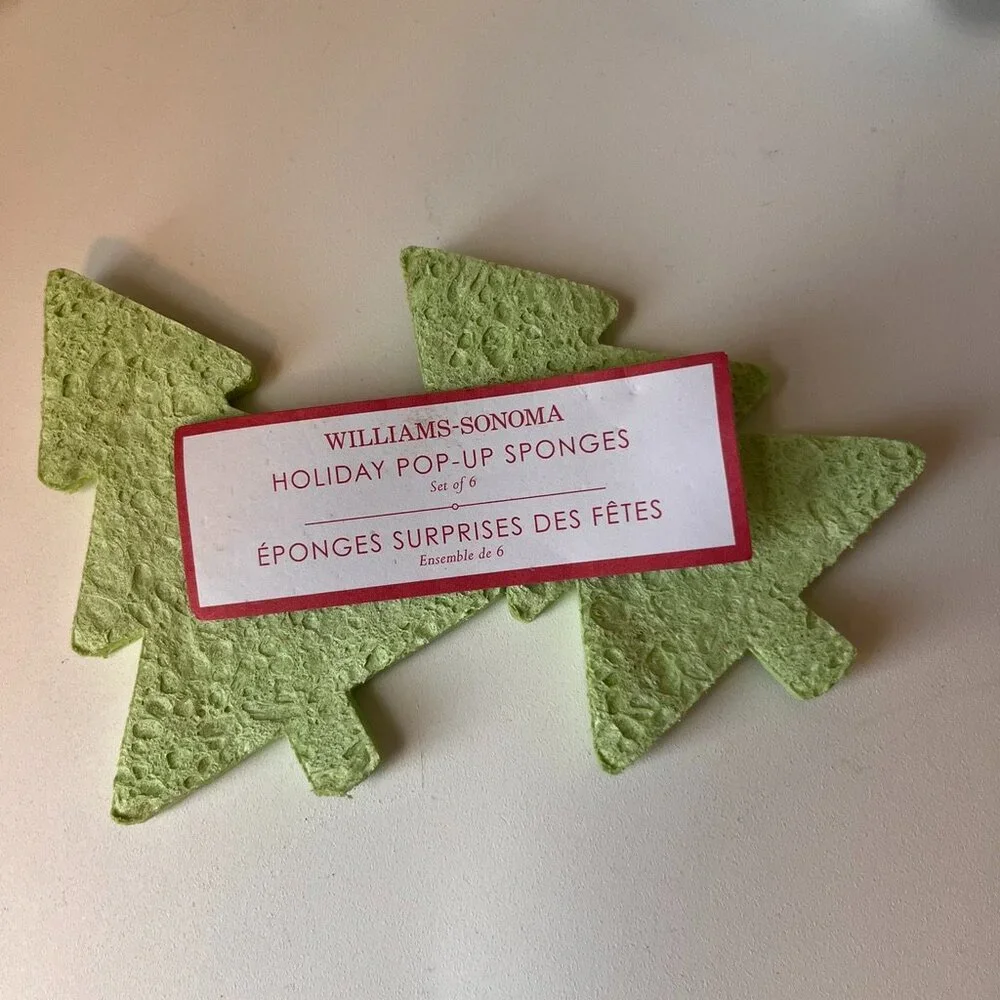 Crate & Barrel Set of 2 Christmas Tree Shaped Dishes with sponge